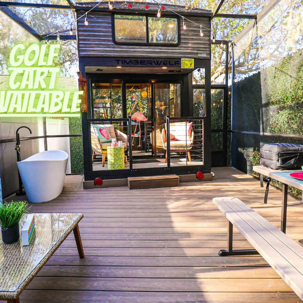 Photograph of FunTropicalTinyHomeGolfCartLake