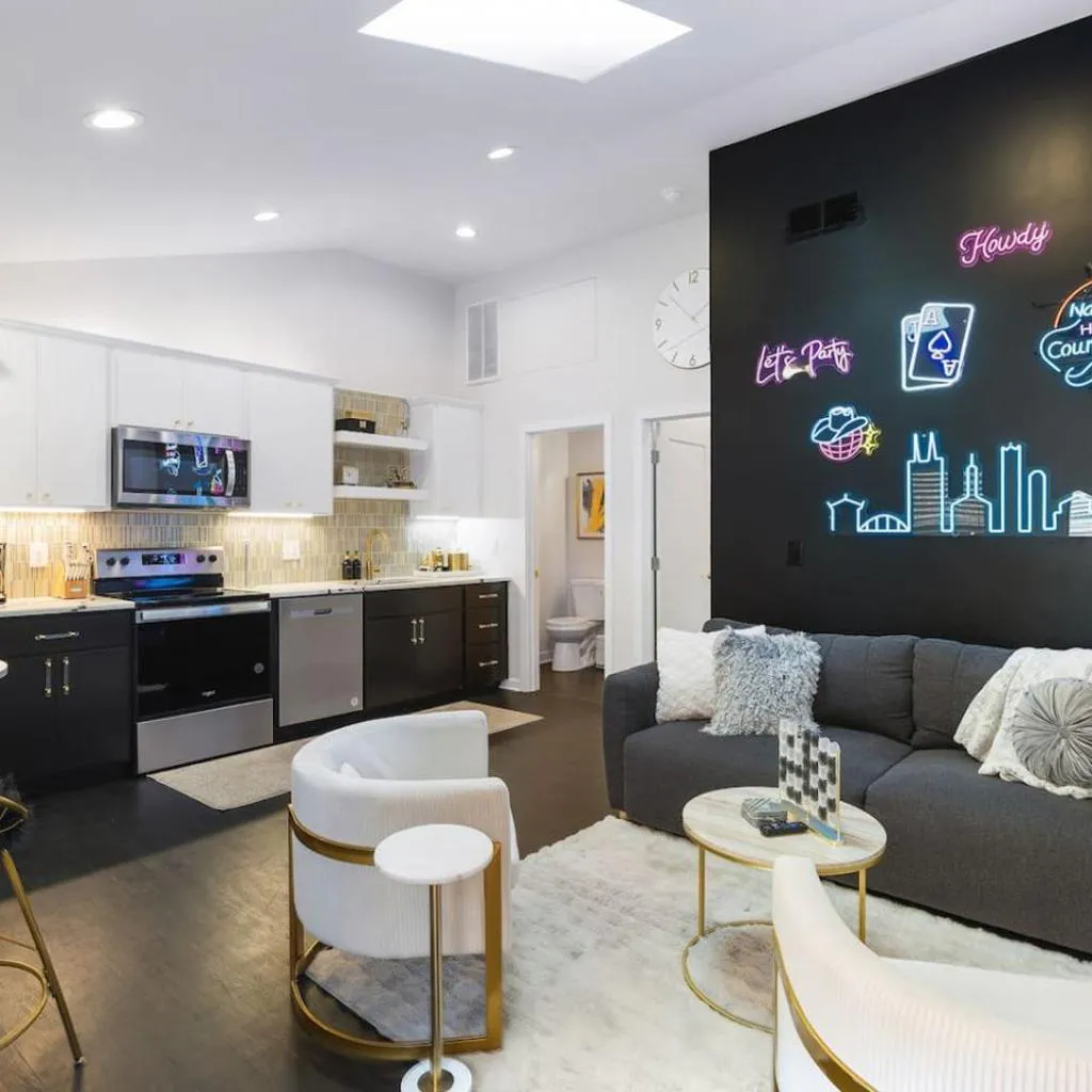 Photograph of Vibrant Neon Condo Near Restaurants, Coffee and Bars