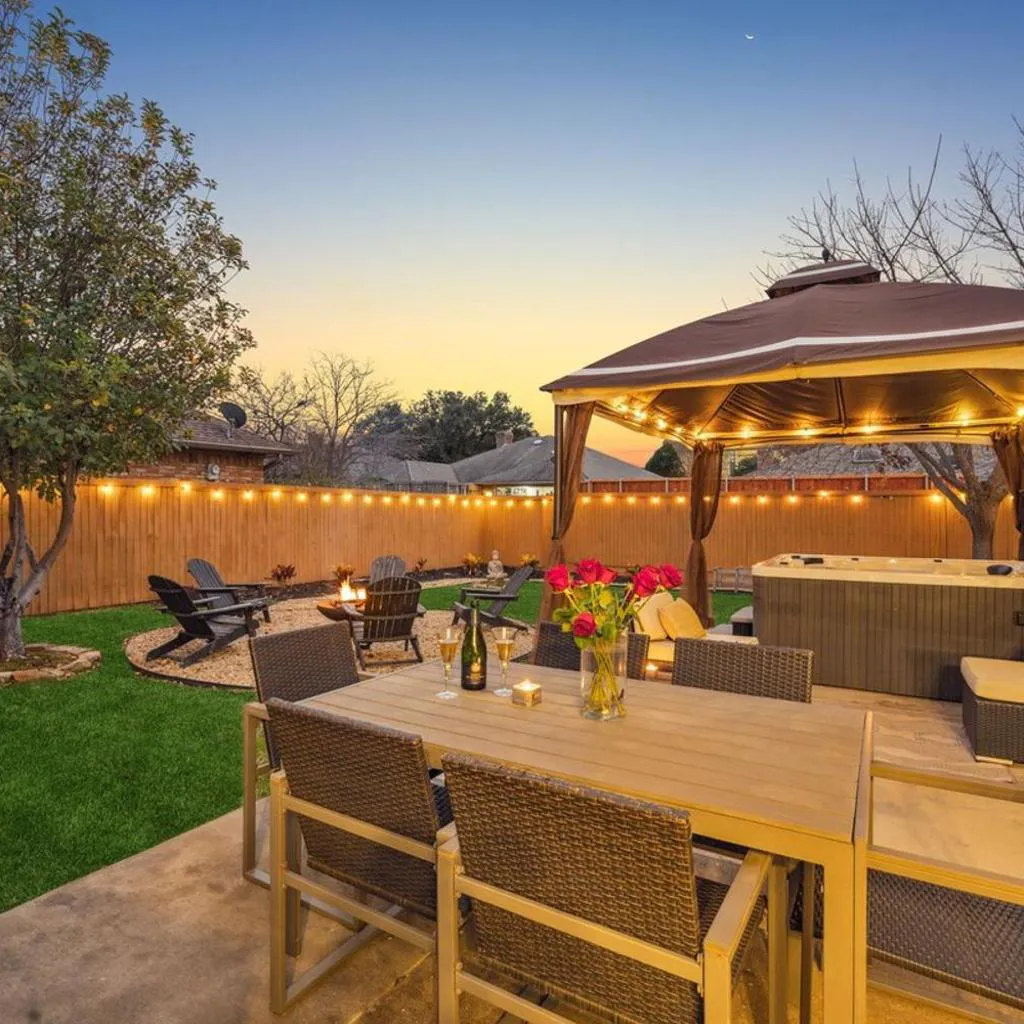 Photograph of Zen Back Yard with Hot Tub, Firepit, Spa at Home