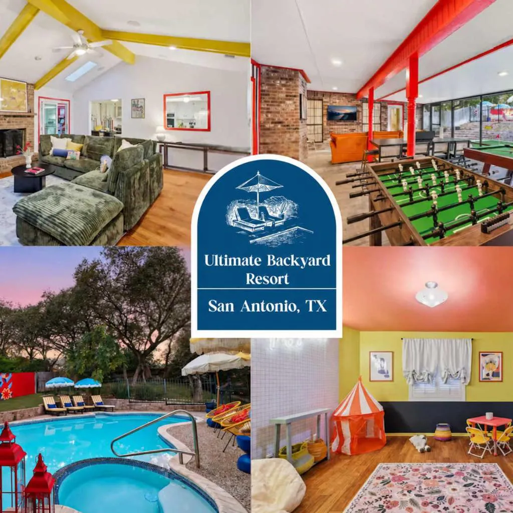 Photograph of Resort Style Backyard Game Room Pool Hot Tub