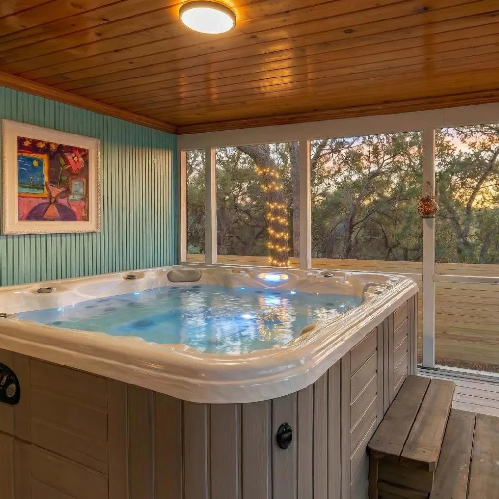 Photograph of Hot Tub Screened Porch and Fenced Yard