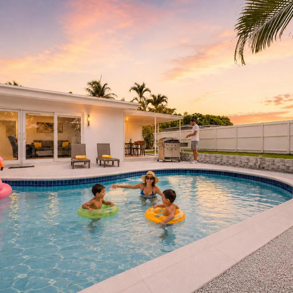 Photograph of Private Pool Arcade Game Room Outdoor Dining