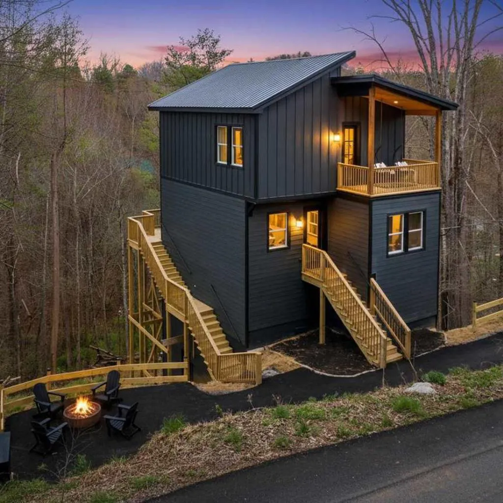 Photograph of New Modern Gatlinburg Cabin with Fire Pit Hot Tub