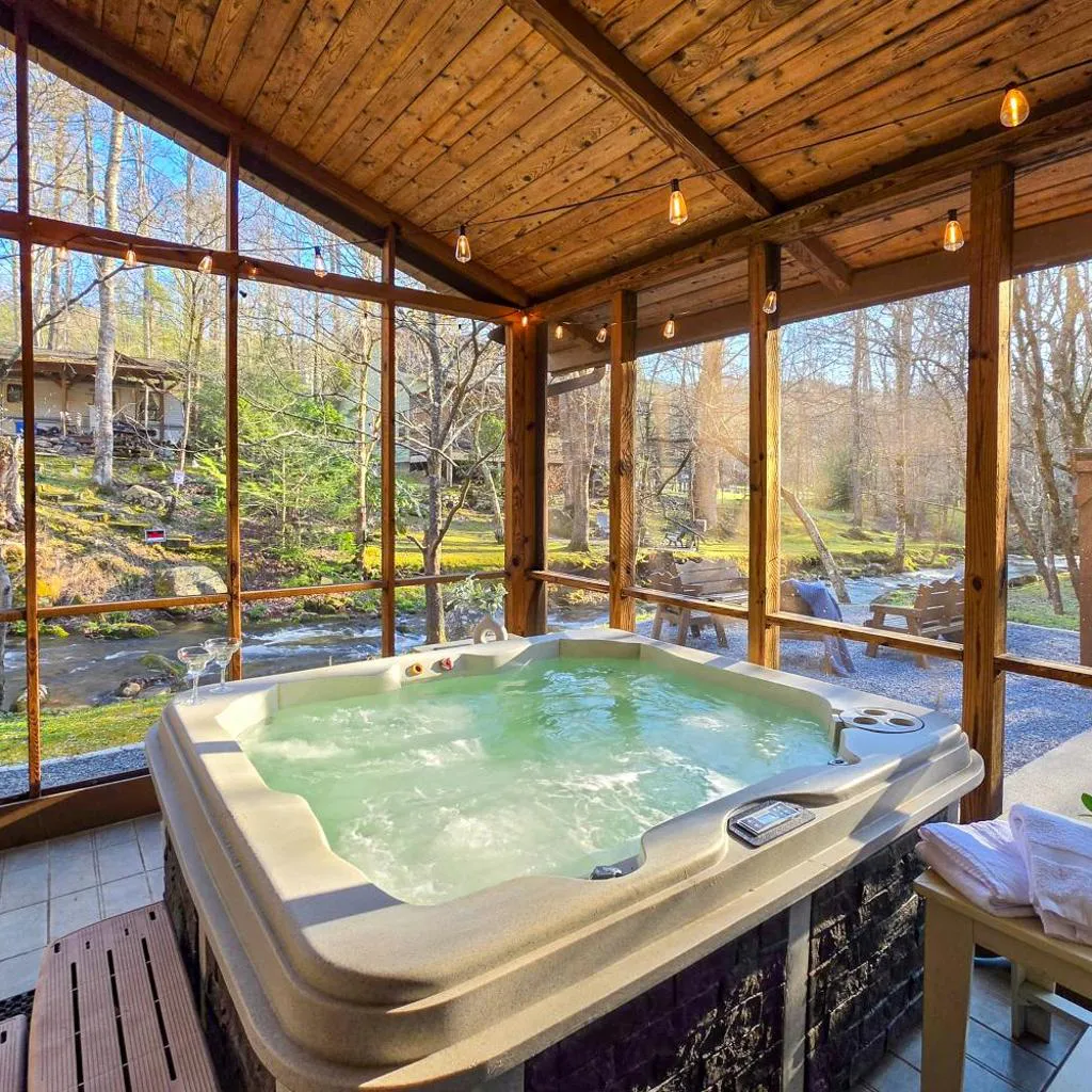 Photograph of Hot Tub + Fire Pit: Creekside Gatlinburg Getaway!