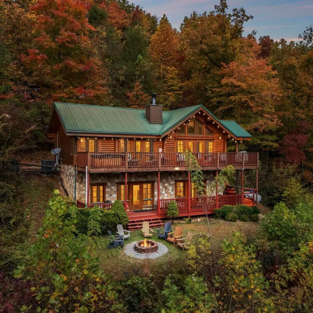 Photograph of Upscale Mtn-View Smokies Cabin: Hot Tub & Fire Pit
